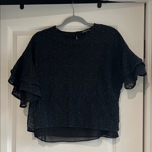 Black Geometric Lace Blouse